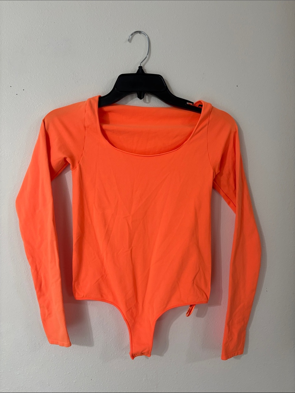 SKIMS Essential Long Sleeve Scoop Neck Bodysuit Orange Highlighter Size S-M